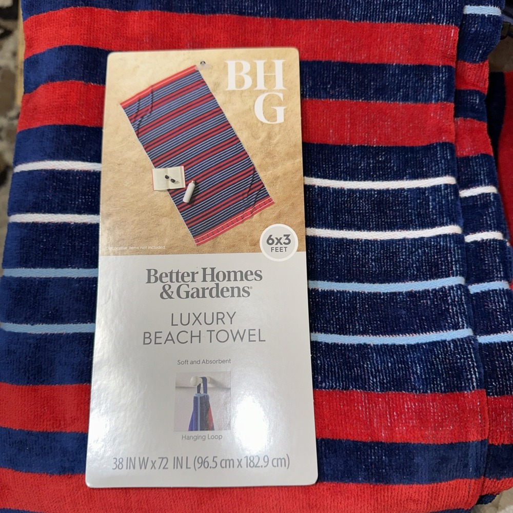 Better Homes & Gardens Luxury Beach Towel Navy Stripe Anchor 38x72 New Fast Ship